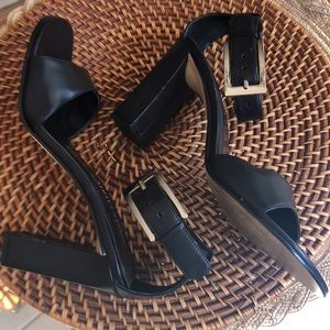 Sam & Libby Black leather heels with ankle buckle straps 7 M